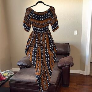 Bohemian Off-Shoulder Dress in Black and Brown